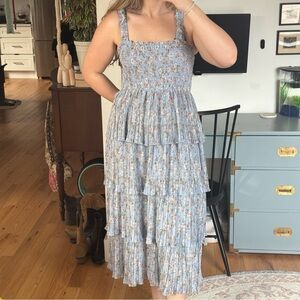 Floral Blue Tiered Dress